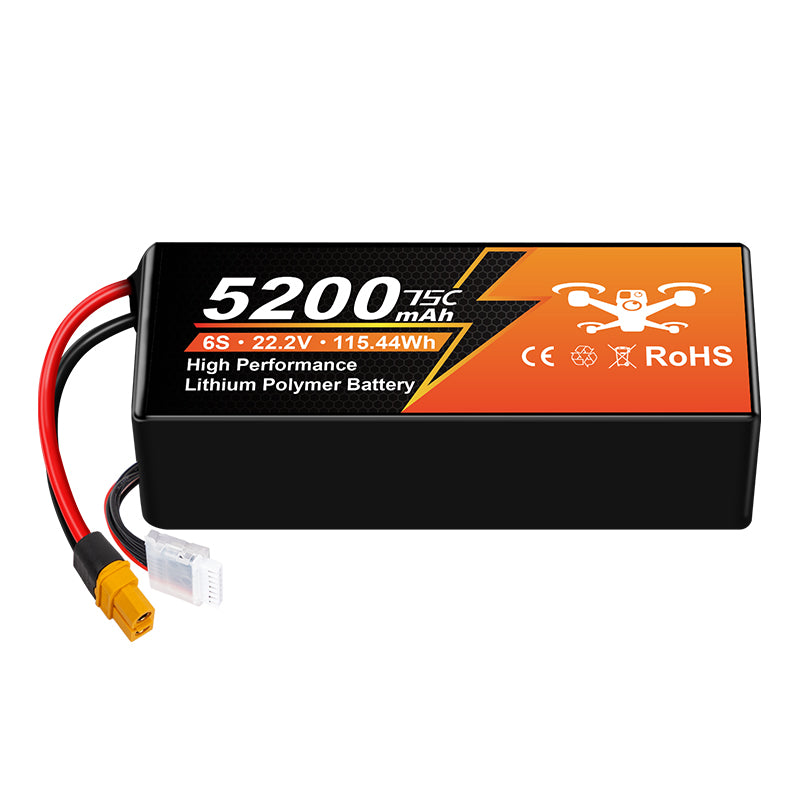 NewYenk 6S 5200mAh 22.2V 75C With XT60 LiPo Battery – Ultra-High Discharge Power for FPV Drones, Aerial Photography and RC Airplanes