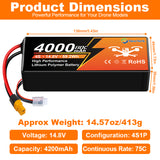 NewYenk 4S 4000mAh 14.8V 80C With XT60 Lipo Battery