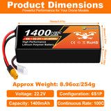 NewYenk 6S 1400mAh 22.2V 100C With XT60 Plug LiPo Battery