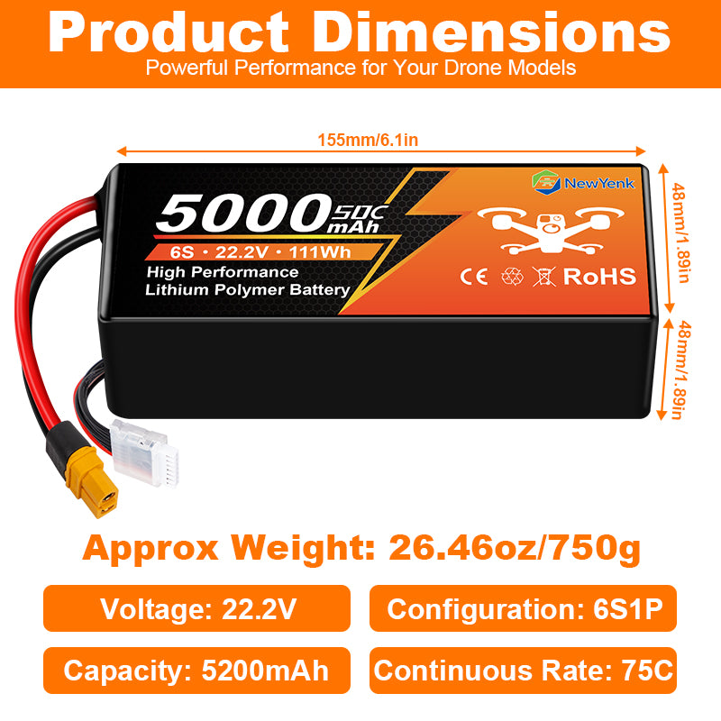 Newyenk 6S 5000mAh 50C Lipo Battery with EC5