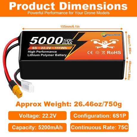 Newyenk 6S 5000mAh 50C Lipo Battery with EC5