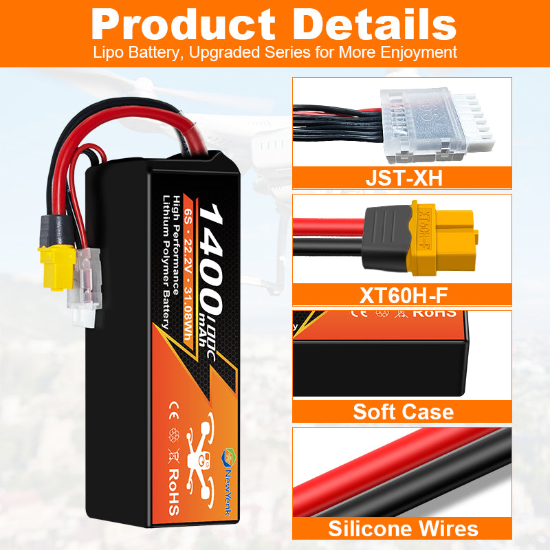 NewYenk 6S 1400mAh 22.2V 100C With XT60 Plug LiPo Battery
