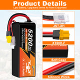 NewYenk 4S 5200mAh 14.8V 75C with EC5/Deans T LiPo Battery with EC5/XT60 Connector – High Power Pack for FPV Drones, RC Airplanes and Cars
