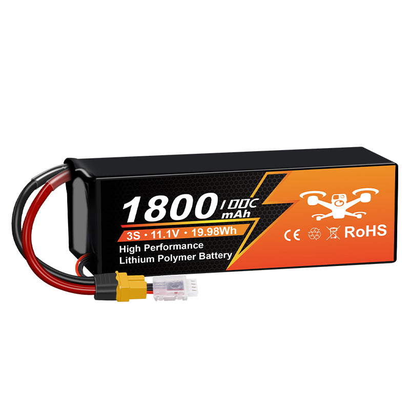 NewYenk 3S 1800mAh 11.1V 100C with XT60 LiPo Battery – High Power Pack for FPV Racing Drones, Freestyle Quads and RC Airplanes