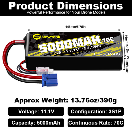 Newyenk 3S 5000mAh 70C Lipo Battery with EC5